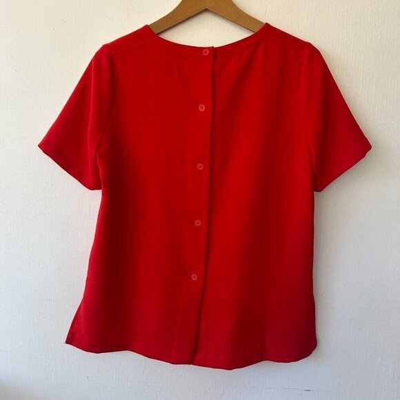 Madewell Blouse Womens Small Red Short Sleeve Rear Button Holiday Pocket Boxy - Picture 8 of 8